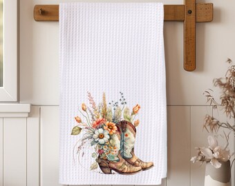 Cowgirl Boots Hand Towel, Ranch Tea Towel, Farmhouse Kitchen Towel, Rustic Kitchen Decor, Ranch House Kitchen, Farmhouse Towel