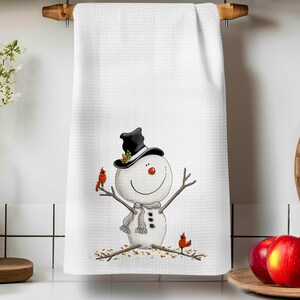 Paño de cocina con diseño de muñeco de nieve y cardenal: decoración de cocina invernal
