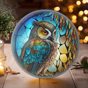 Owl Cutting Board, Tempered Glass, Owl Serving Tray, Charcuterie Board, Imitation Stained Glass, Unique Wedding Gift, Owl Lover Gift