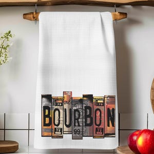 Ręcznik kuchenny lub barowy Bourbon, prezent dla mężczyzny w jaskini, ręcznik barowy Waffle Weave, prezent dla drużby, ręcznik barmański, prezent na dzień ojca, prezent dla miłośnika Bourbon