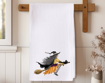 Witch Halloween Dish Towel, Microfiber Waffle Weave Kitchen Decor
