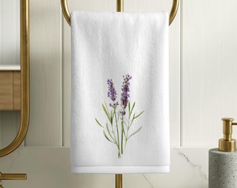 Lavender Sprigs Fingertip Towel: Elegant Purple Floral Guest Towel