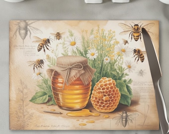 Bees & Honey gehärtetes Glas Schneidebrett: Dekoratives Serviertablett