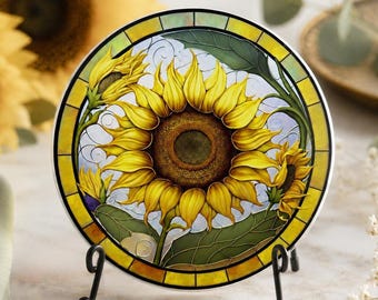 Podkładka w kształcie słonecznika, okrągła mata ceramiczna z jasnym wzorem botanicznym