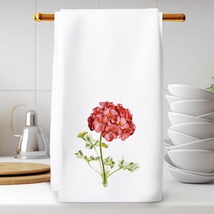 Floral Hand Towel, Geranium Guest Towel, Red Floral Bath Decor, Powder Room Accessory, Luxury Hand Towel, Spa-Like Softness,