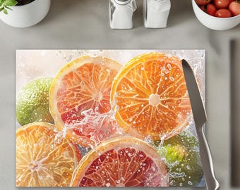 Glass Cutting Board, Citrus Charcuterie Tray, Lemon Orange Cheese Board Gift