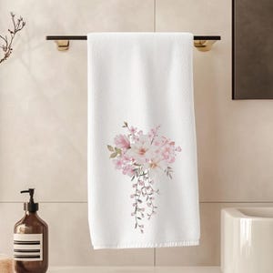 Cherry Blossom Hand Towel, Pink Floral Bath Towel, Spring Bath Decor, Elegant Floral Bath Towel, Spring Hand Towel, Luxury Guest Towel