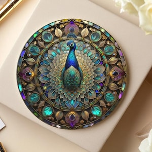 Pfau Keramikuntersetzer: Bedrucktes Glasmalerei, Natur inspiriertes Dekor