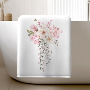 Toalha de Banho Flor de Cerejeira: Decoração Floral Rosa para Spa, Veludo Macio e Tecido Atoalhado