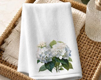 Hydrangea Fingertip Towel, White Floral Guest Bath Decor, Powder Room Accent