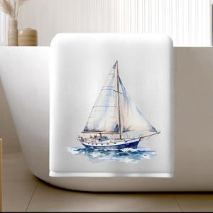 Sailboat Bath Towel: Sheared Polyester & Cotton Terry Cloth
