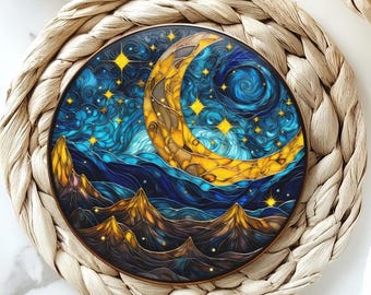 Celestial Coaster, Home Office Decor, Meditation Accessory, Coffee Table Accent, Round Ceramic, Starry Night Decor, Celestial Home Gift
