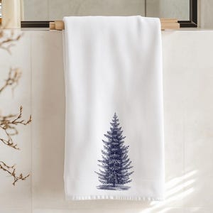 Black White Hand Towel, Evergreen Tree Towel, Luxury Hand Towel, Bathroom Hand Towel, Elegant Bath Towel, Black White Bath, Seasonal Decor