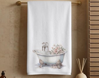 Bathtub Hand Towel, Vintage Bathroom Decor, Floral Guest Bath Accent Gift