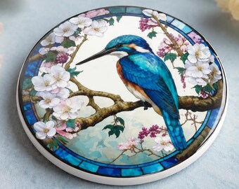 Kingfisher Ceramic Coaster, Blue Bird Floral Decor, Bird Lover Gift
