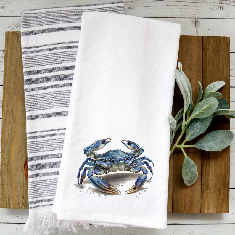 Blue Crab Hand Towel Nautical Bath Decor Blue Crab Kitchen Etsy