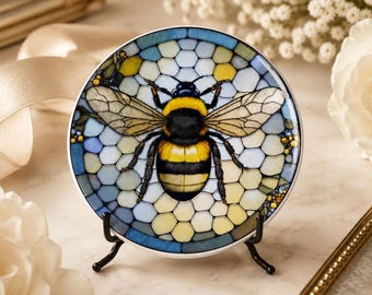 Bumblebee Ceramic Coaster, Garden-Inspired Bee Art, Nature Lover Gift