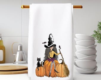 Witch Halloween Hand Towel: Spooky Decor for Kitchen and Bath