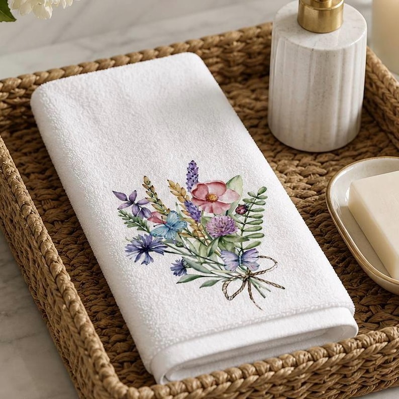 Wildflower Fingertip Towel, Floral Guest Bath Decor, Botanical Powder Room Linen image 9