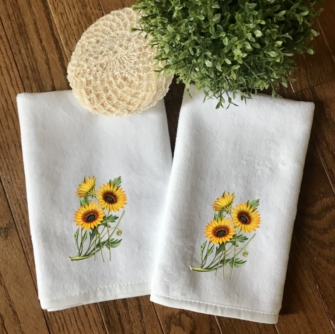 Set of Two Daisy Fingertip Towels Yellow Floral Hand Etsy