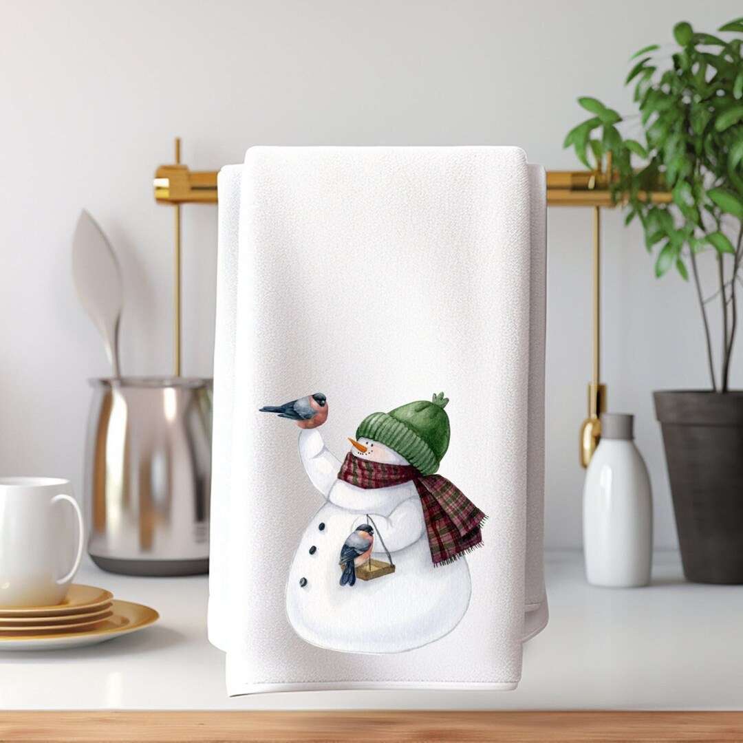 Snowman Hand Towel, Holiday Guest Towel, Christmas Hand Towel, Holiday