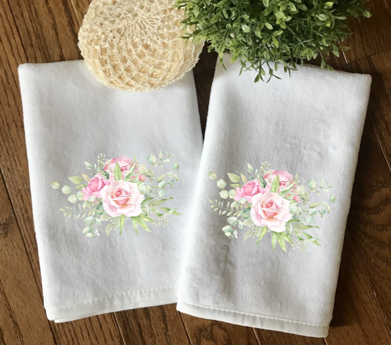 Rose Fingertip Towel Pair Pink Floral Towels Pink Rose Etsy