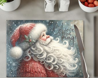 Santa Cutting Board, Christmas Charcuterie Board, Holiday Serving Tray, Believe in the Magic Decor