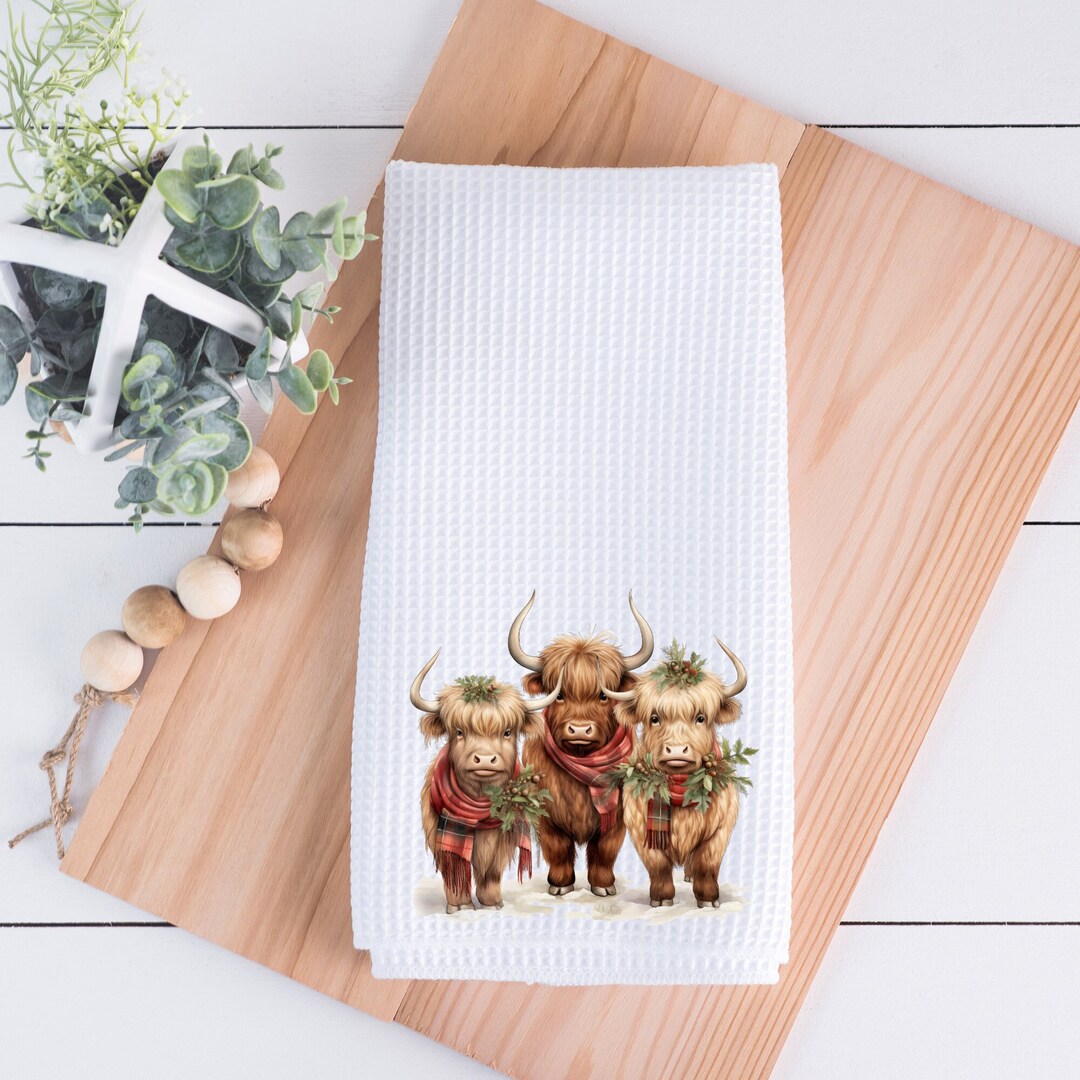 Cow Holiday Hand Towel, Ranch Tea Towel, Farmhouse Kitchen Towel