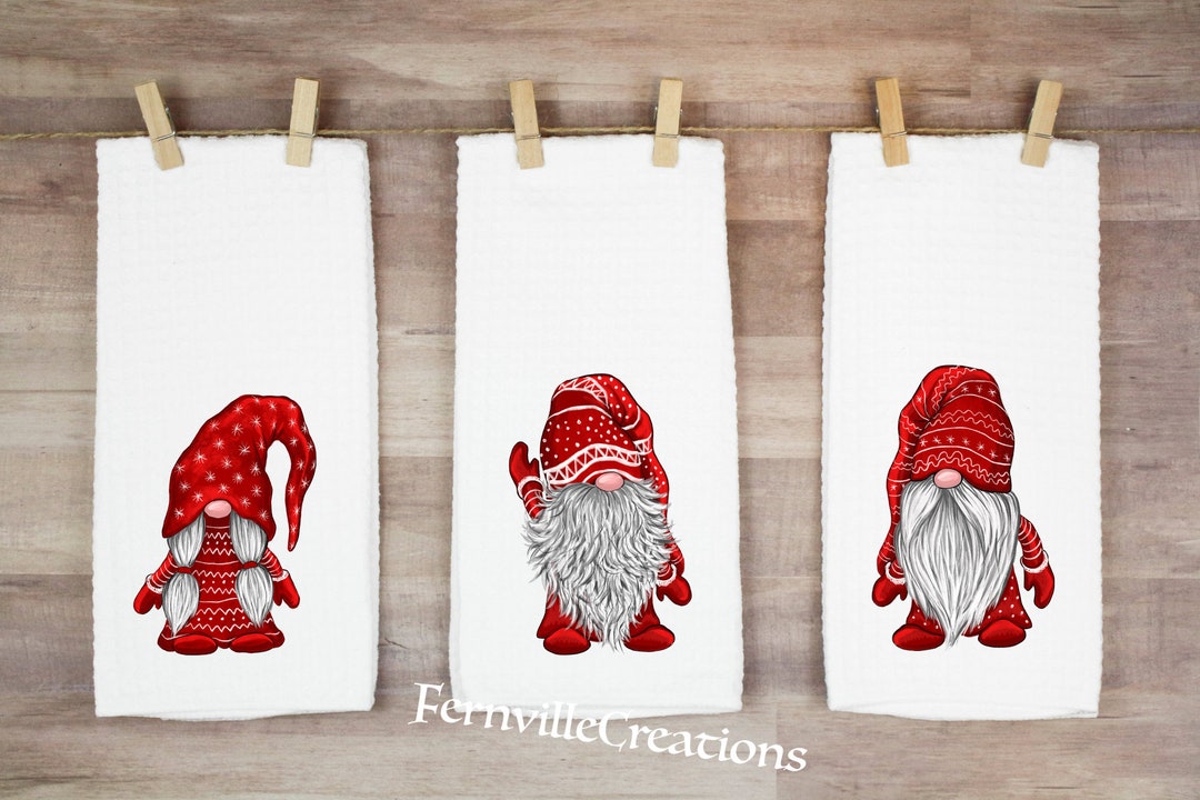 Christmas Gnome Towel, Holiday Kitchen, Gnome Tea Towel, Gnome Hand