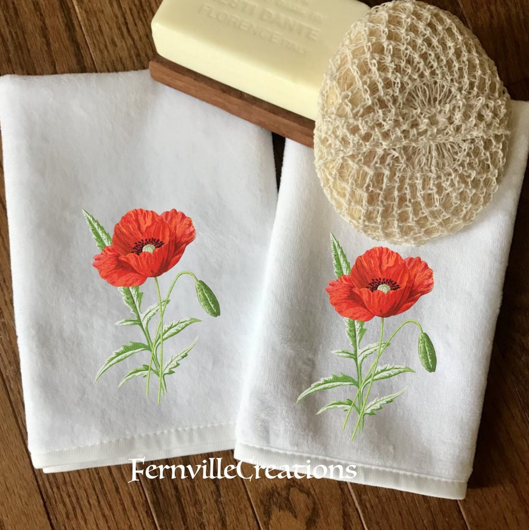 Poppy Fingertip Towel Pair, Red Floral Bathroom Towels, Poppy Bath
