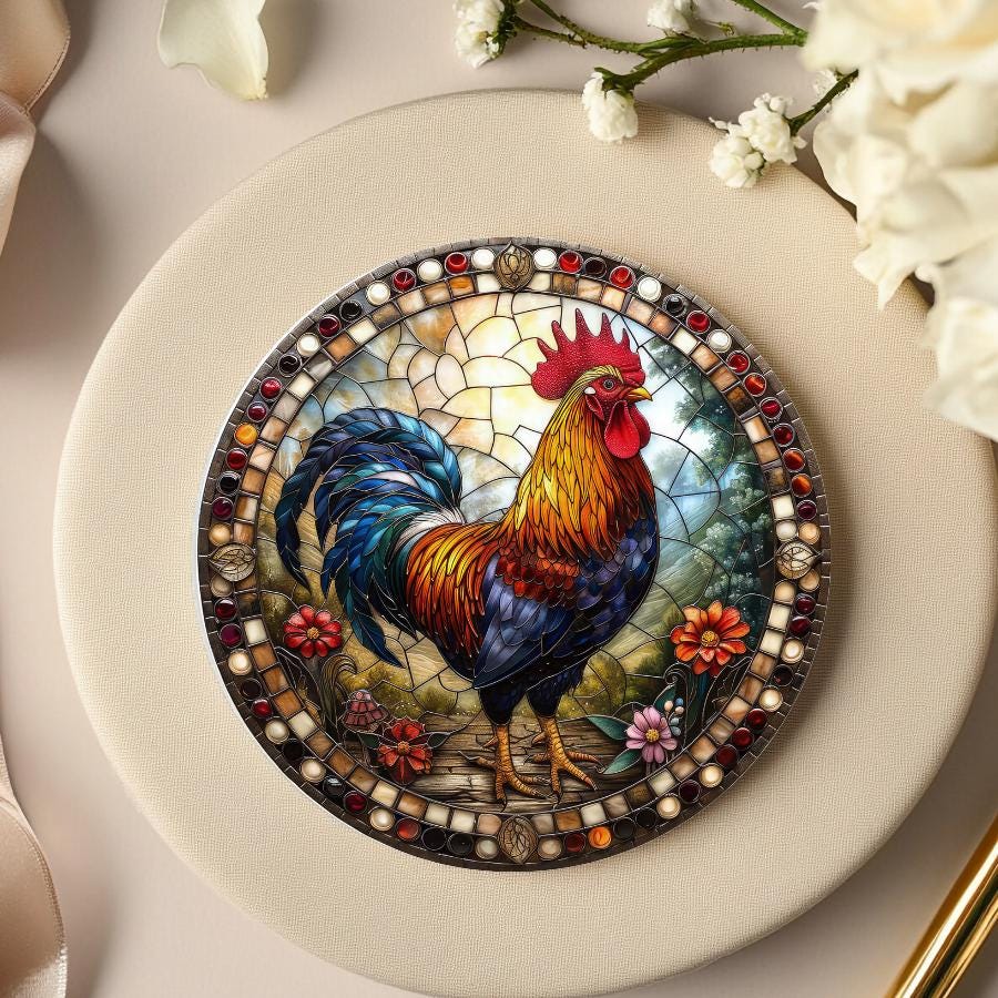 Rooster Coaster, Farmhouse Kitchen Decor, Ceramic Drink Coaster ...