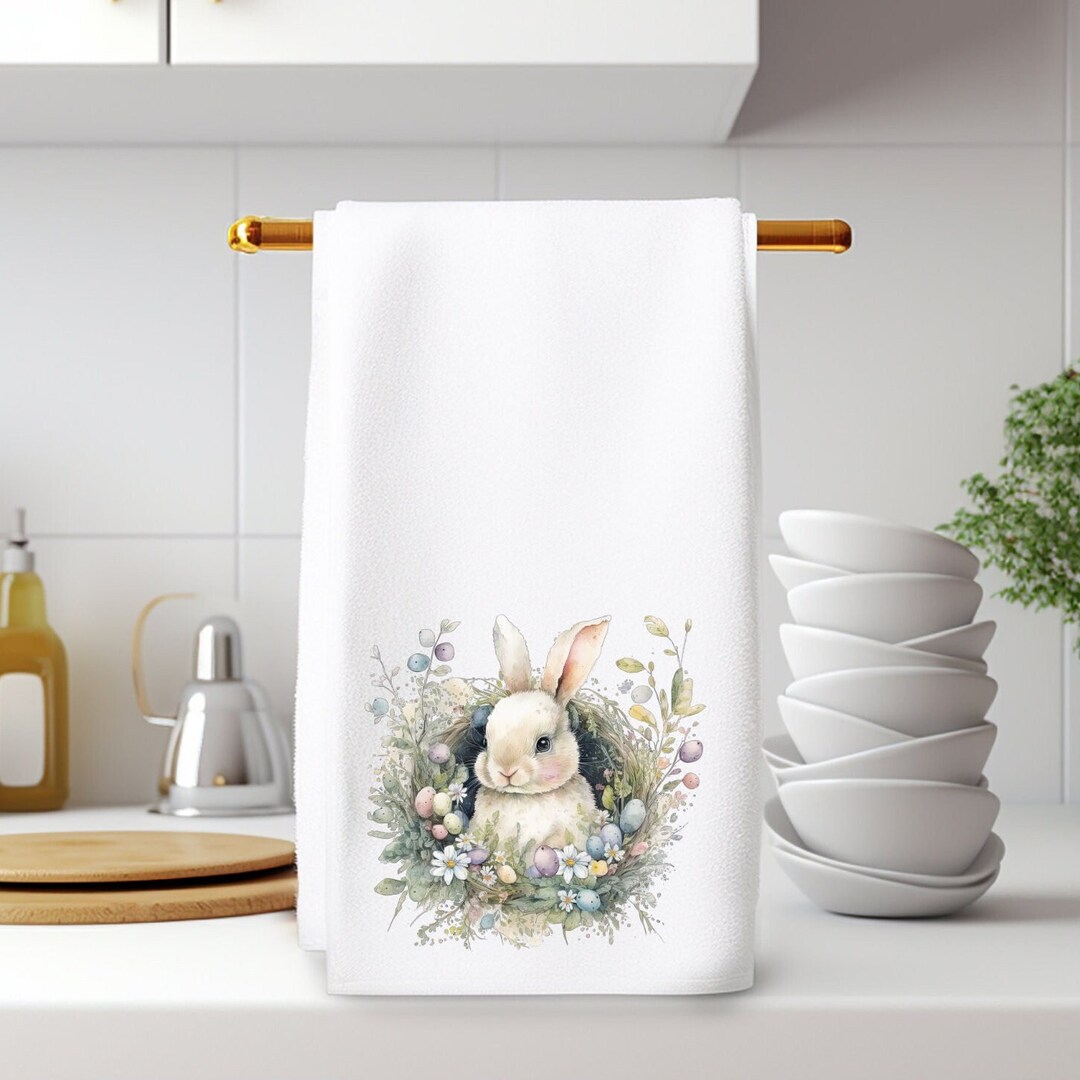 Spring Hand Towel, Easter Bunny Bath Decor, Easter Bath Towel, Easter