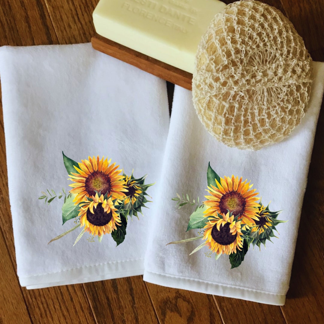 Set of Two Sunflower Fingertip Towels Yellow Floral Hand Etsy