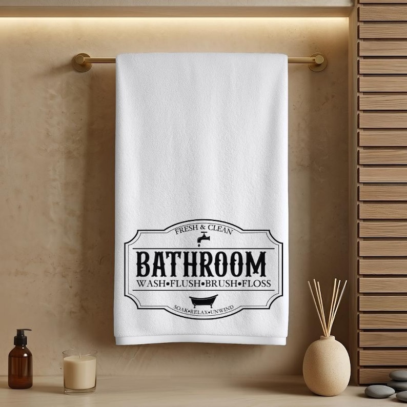Vintage Washroom Accent, Black White Bathroom Hand Towel, Farmhouse Decor image 1