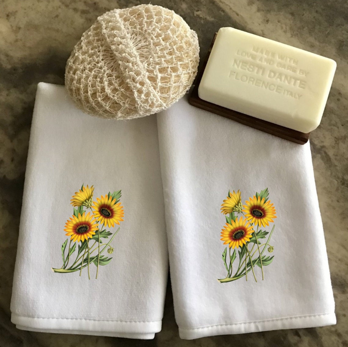 Set of Two Daisy Fingertip Towels Yellow Floral Hand Etsy