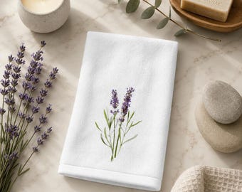 Lavender Towel with Floral Design, Elegant Guest Bath