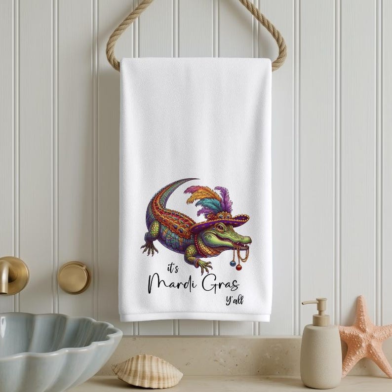 Mardi Gras Alligator Hand Towel