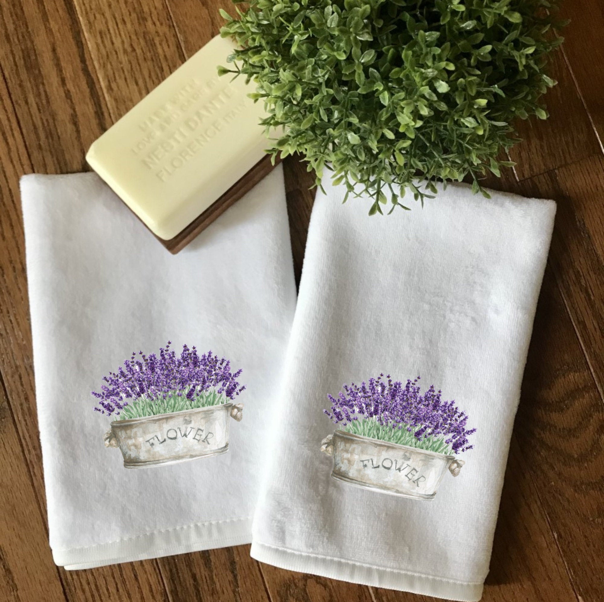 Set of Two Lavender Floral Fingertip Towels Floral Hand Etsy