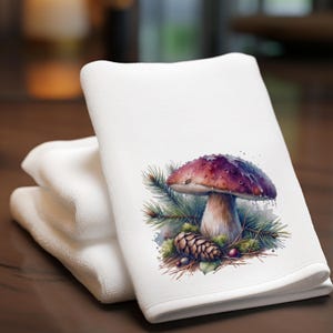 Mushroom Fingertip Towel, Luxury Bath Tip Towel, Elegant Home Gift, Powder Room Accessory, Winter Holiday Decor, Nature-Inspired Guest Towel