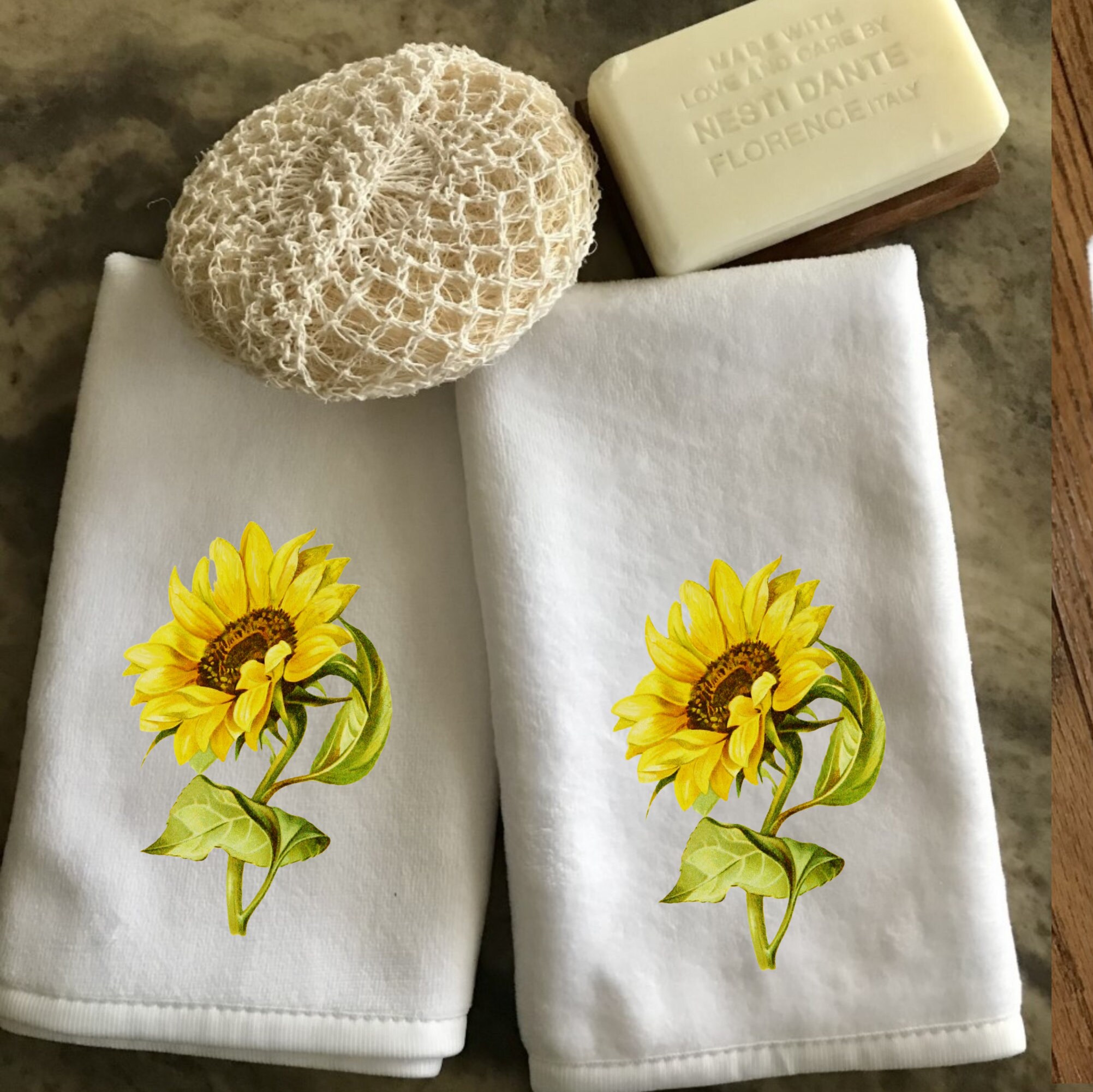 Set of Two Sunflower Fingertip Towels Yellow Floral Hand Etsy