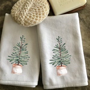 Tree Fingertip Towels, Guest Tea Towels, Decorative Tea Towels, Green Bath Decor, Kitchen Tea Towels, Winter Tea Towels, Holiday Tree Towels image 4