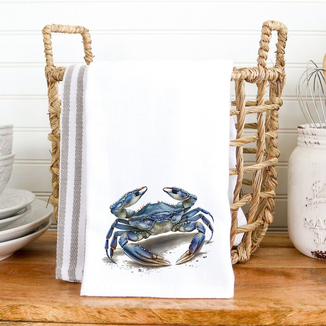 Blue Crab Hand Towel Nautical Bath Decor Blue Crab Kitchen Etsy
