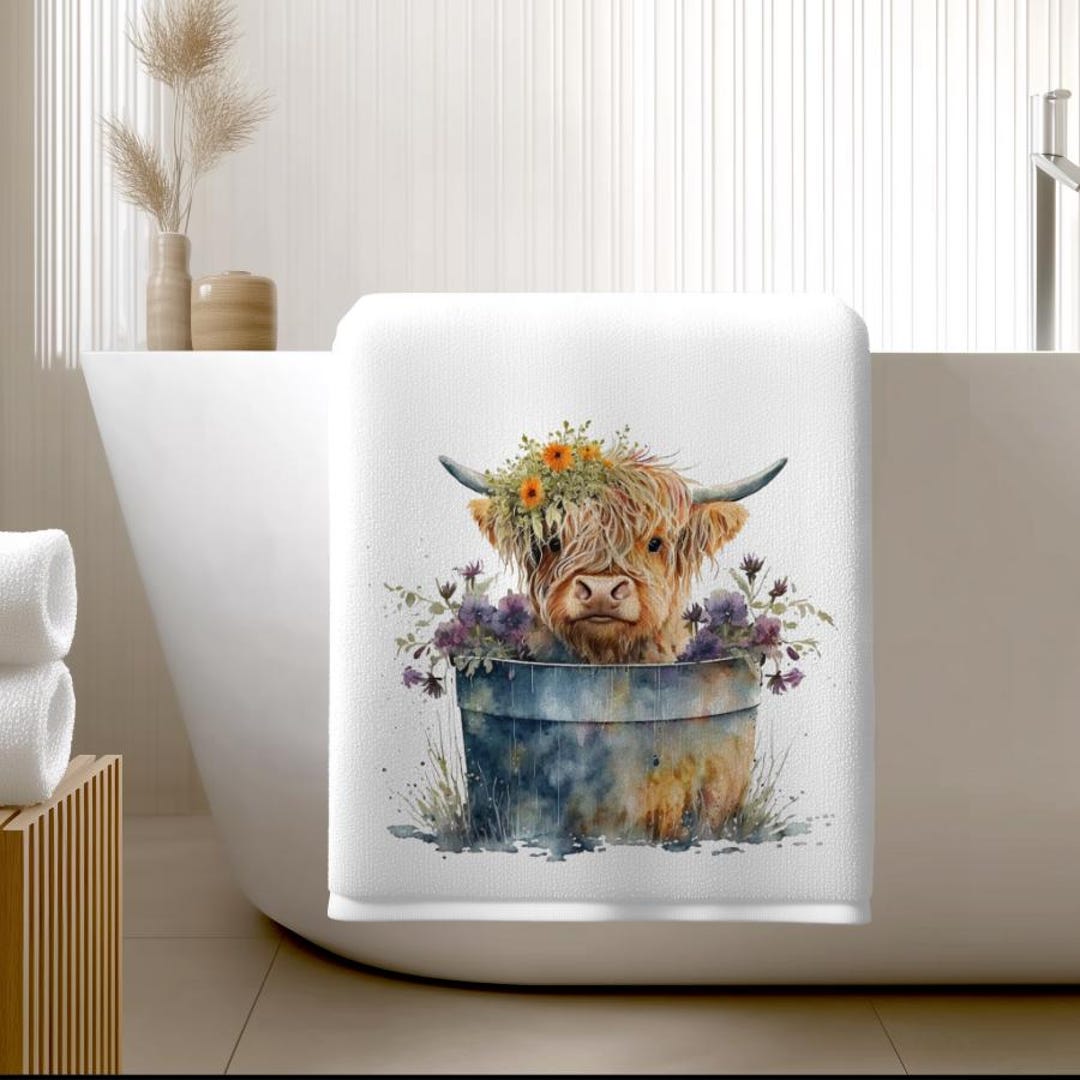 3-Pack Highland Cow Hand Towels - Funny Farmhouse Kitchen & Bathroom Decor, 100% Cotton, 13.8x29.5 Inch