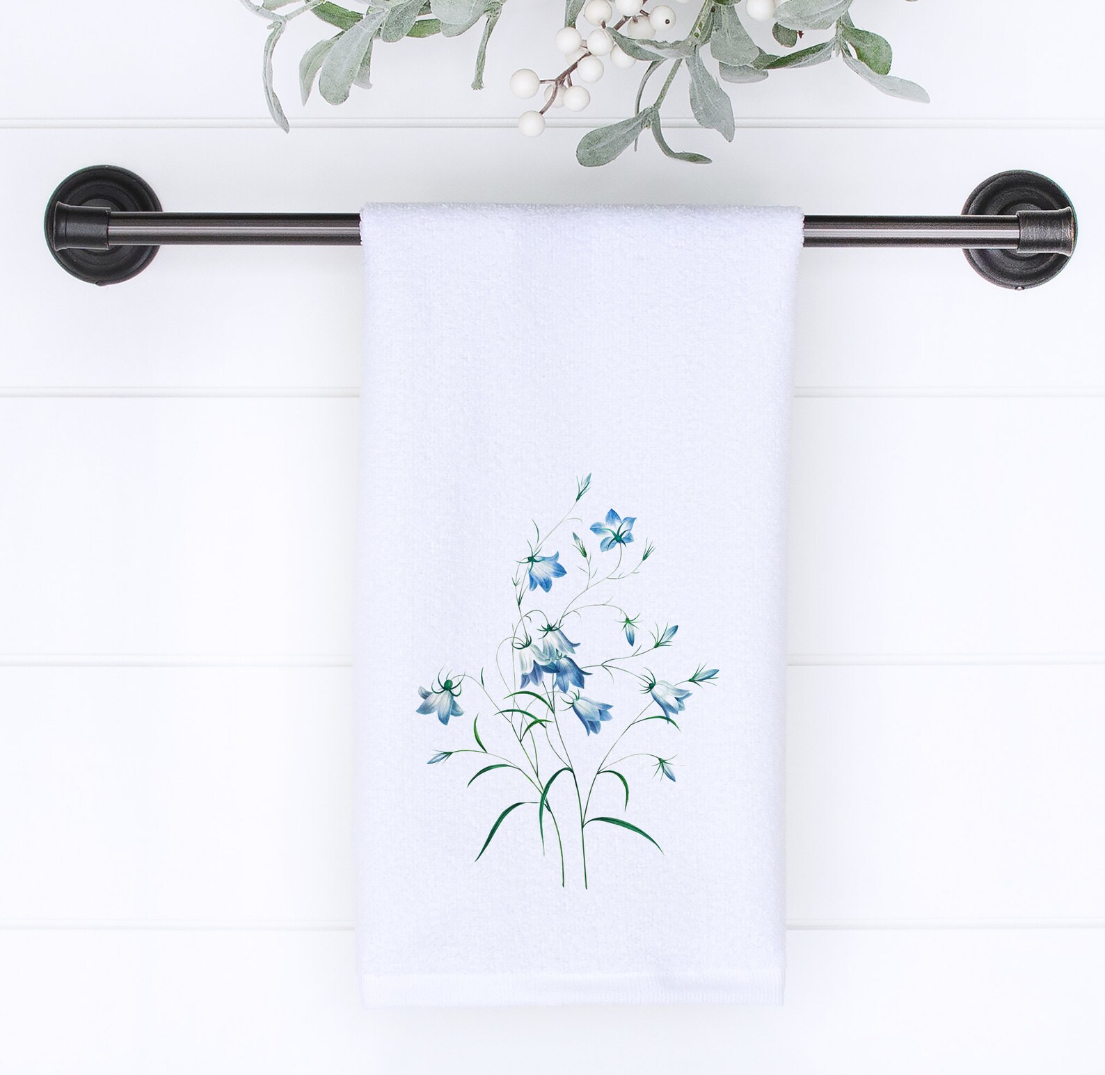 Blue Floral Hand Towel Blue Bath Decor Blue Bath Hand Towel Etsy UK