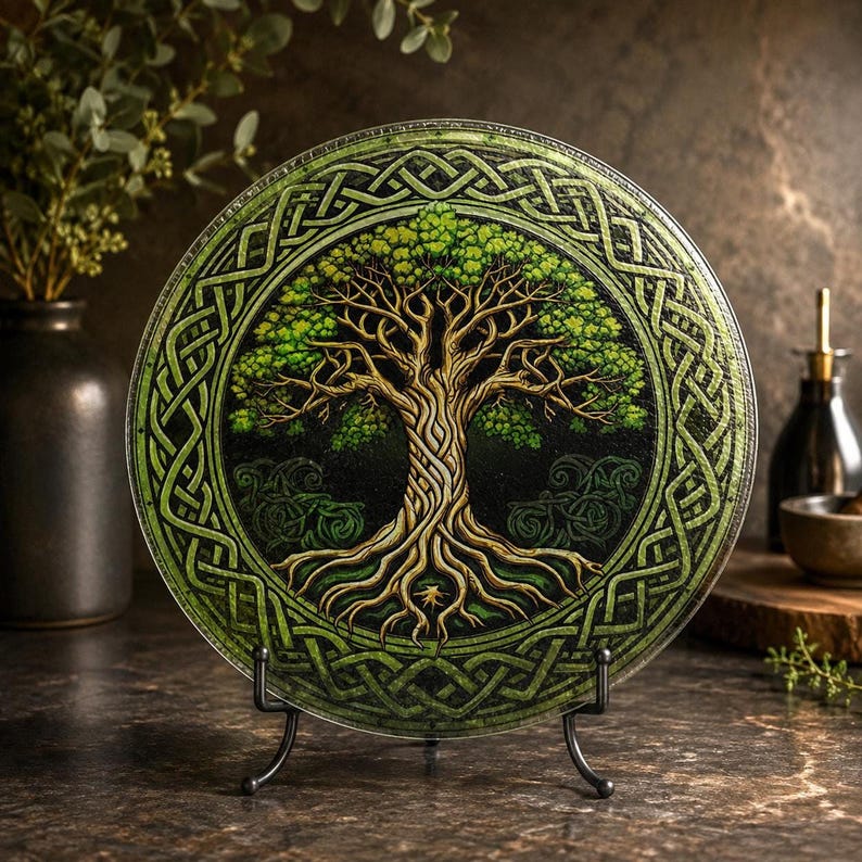 Glass Cutting Board, Round Tempered Celtic Tree of Life Design - Etsy