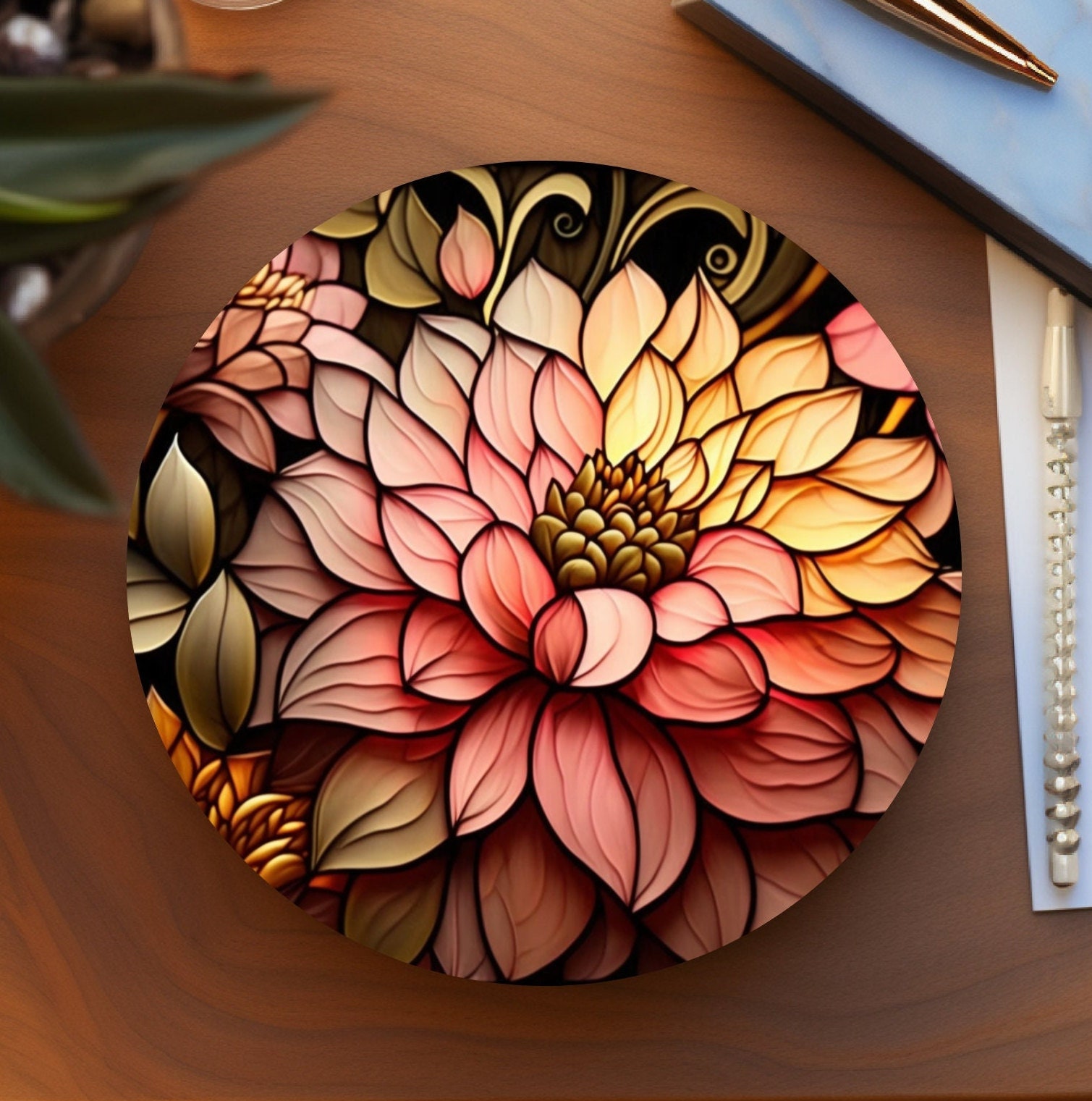 Floral Coaster, Nature Lover Gift, Dahlia Flower Coaster, Reading Nook Accent, Home Office Decor, Coffee Table Accessory, Floral Home Decor