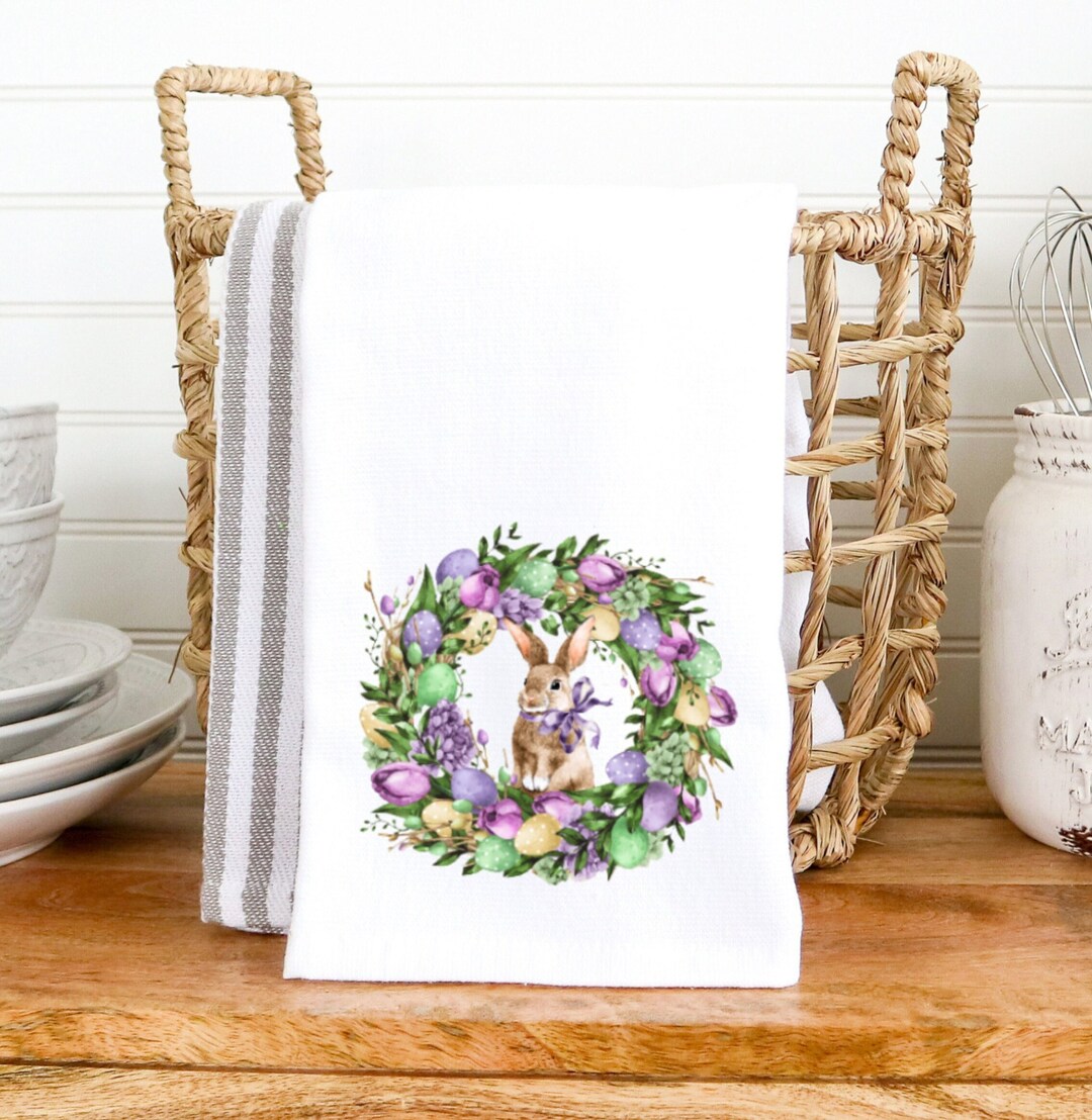 Easter Hand Towel Spring Home Décor Easter Bunny Wreath Etsy