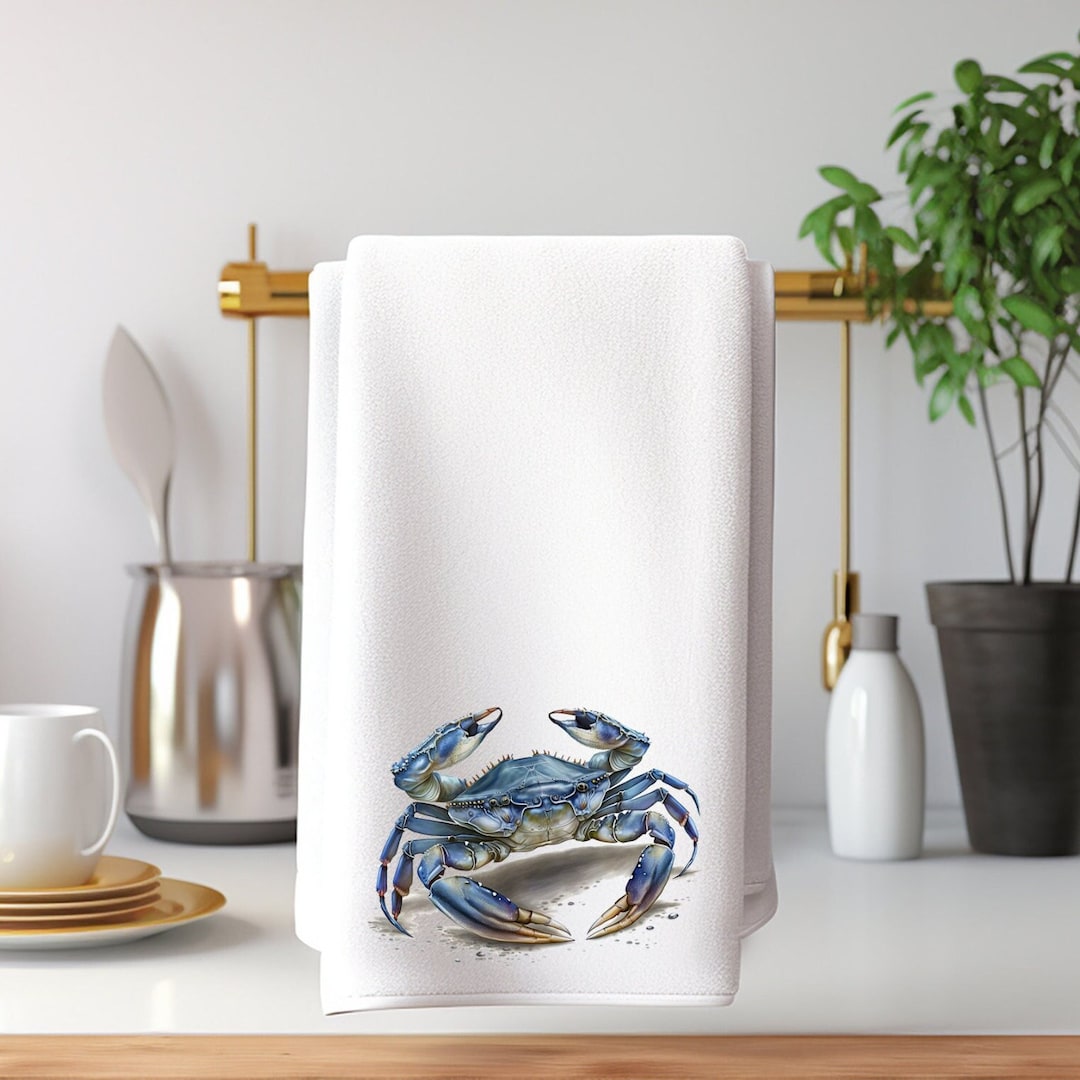 Blue Crab Hand Towel, Nautical Bath Decor, Blue Crab Kitchen, Luxury