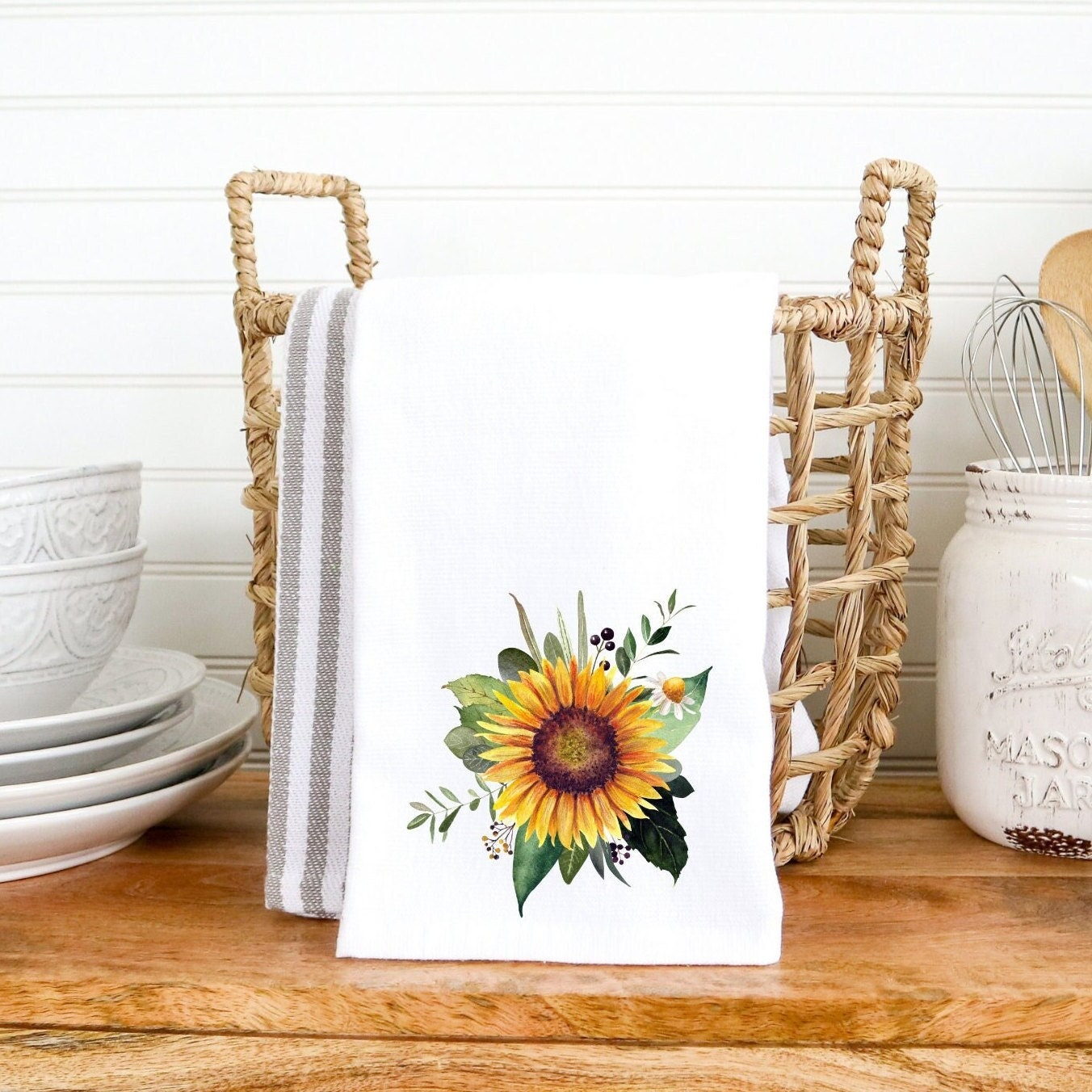 Cheerful Sunflowers Cotton Kitchen Towels Set Of 3