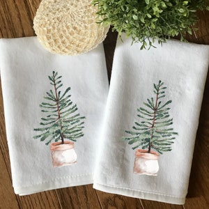 Tree Fingertip Towels, Guest Tea Towels, Decorative Tea Towels, Green Bath Decor, Kitchen Tea Towels, Winter Tea Towels, Holiday Tree Towels image 5